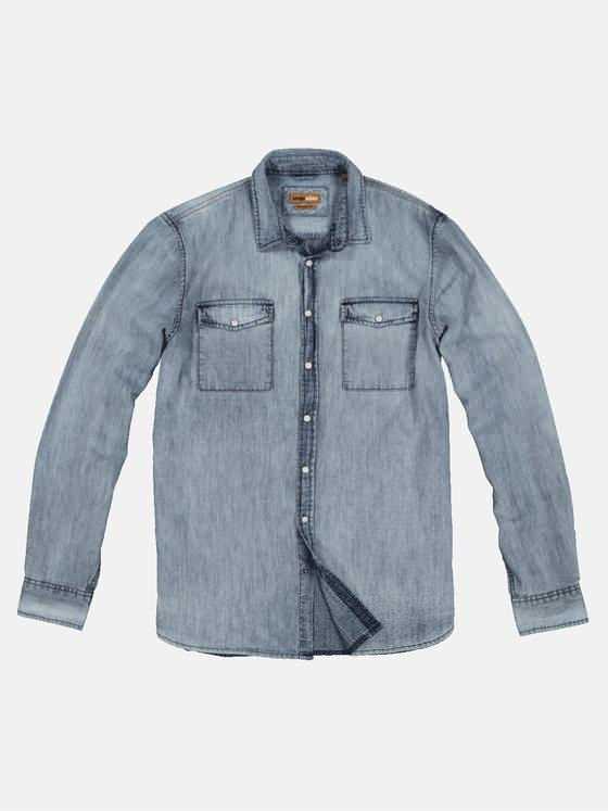 emilio adani Herren Langarm-Hemd aus Jeans-Stoff Blau 32619