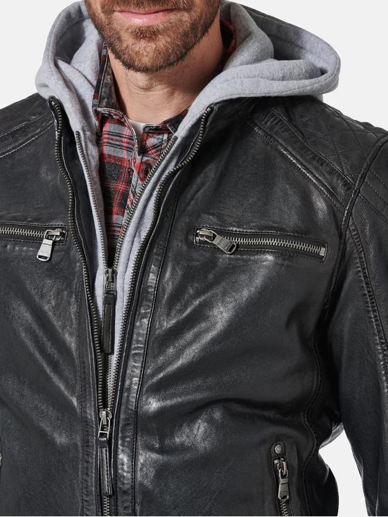 engbers Herren Lederjacke mit Kapuze Schwarz 35188
