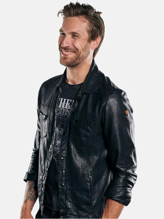 emilio adani Herren softes Lederhemd Schwarz 29996