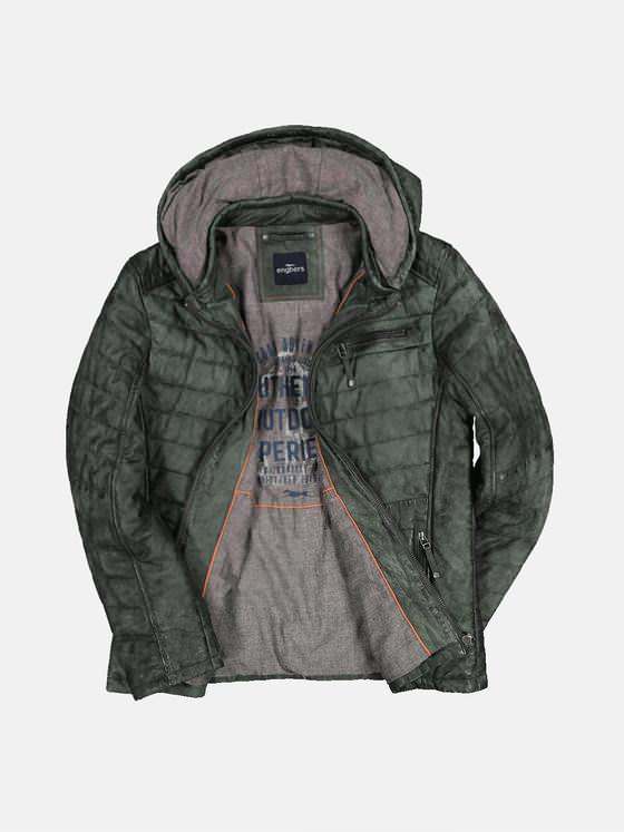 engbers Herren Lederjacke gesteppt Khaki 32253