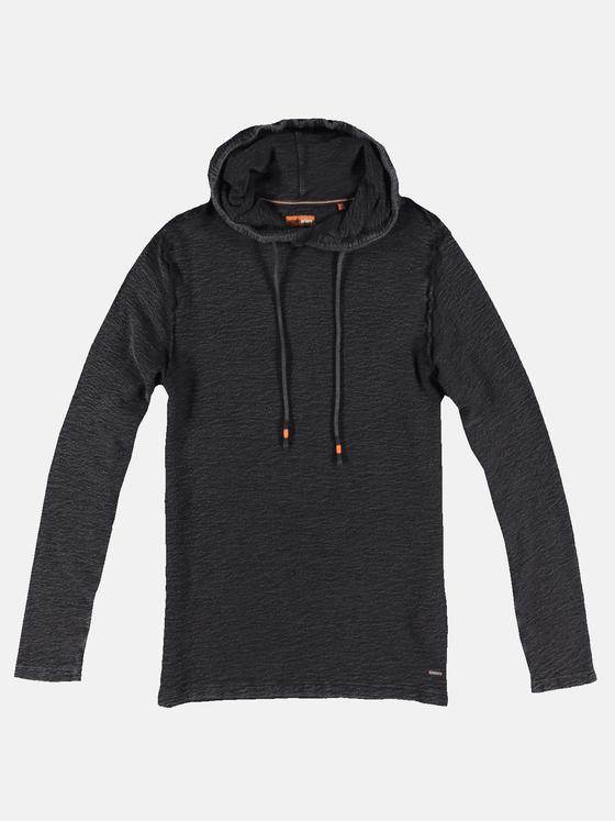 emilio adani Herren Langarmshirt mit lässiger Kapuze Schwarz 30026