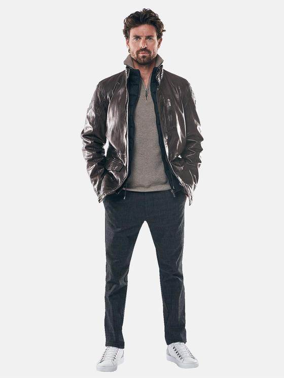 ENGBERS GERMANY Herren Lange Lederjacke Schokobraun 30161