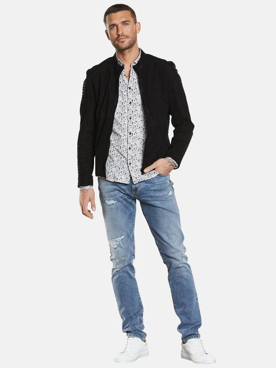 emilio adani Herren Lederjacke mit Steppung Schwarz 34450