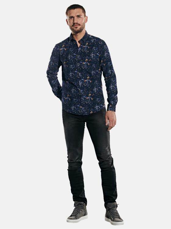 emilio adani Herren Cord-Hemd mit All-Over-Print Blau 31957