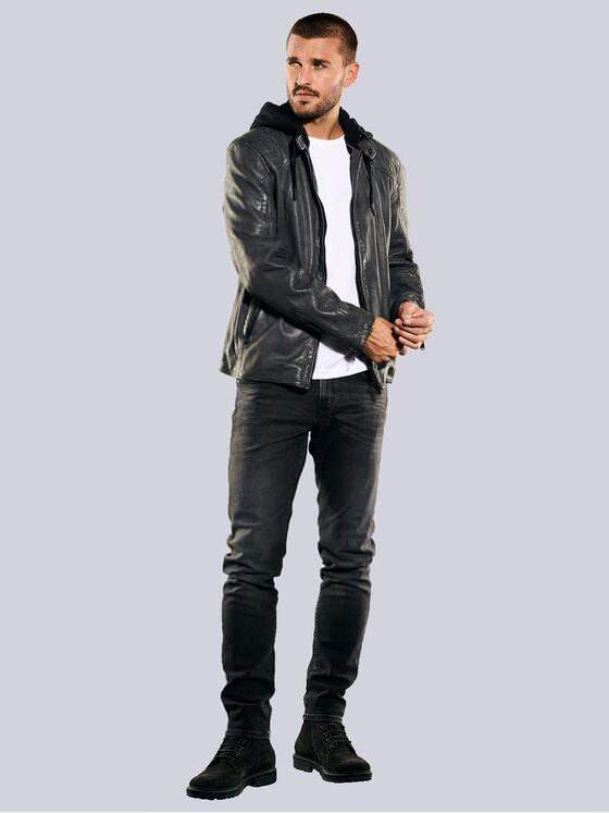 emilio adani Herren Lederjacke slim fit Grau 35204