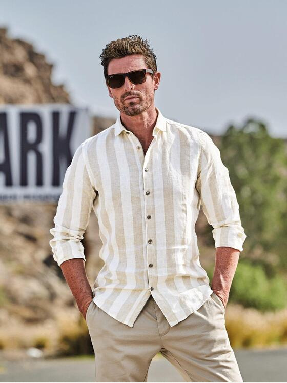 ENGBERS GERMANY Herren Langarm-Hemd slim fit Beige 36860