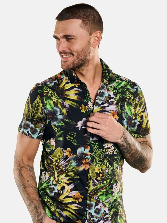 emilio adani Herren Kurzarm-Hemd mit floralem Print Gelb 33098