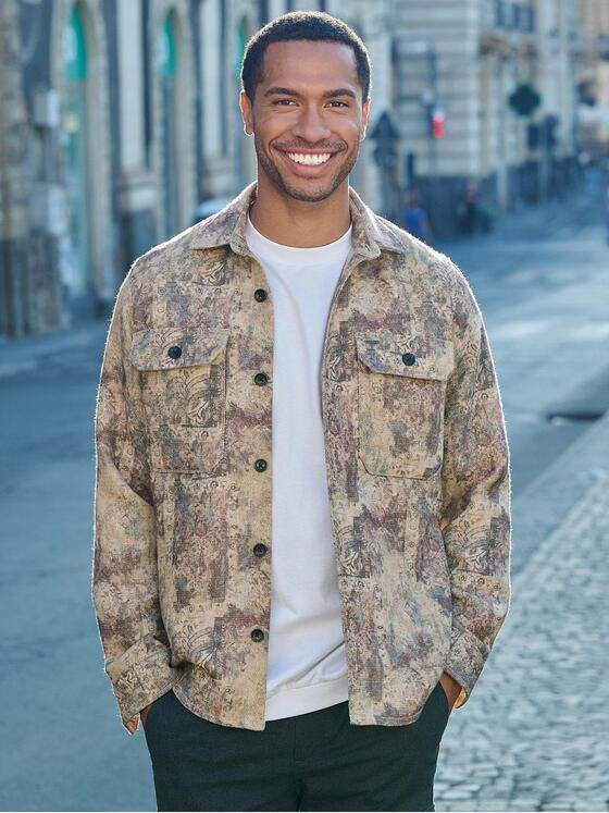 emilio adani Herren Overshirt mit floralem Muster Bordeaux 40984