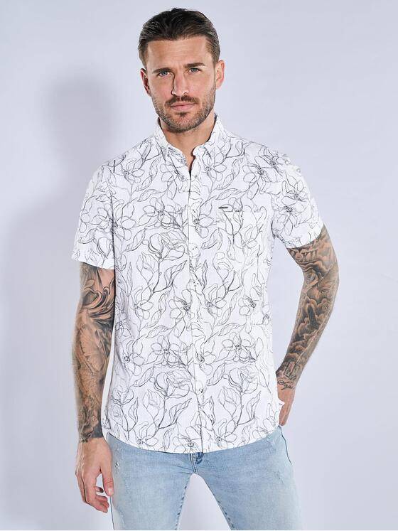 emilio adani Herren Kurzarm-Hemd gemustert Reinweiss 38895