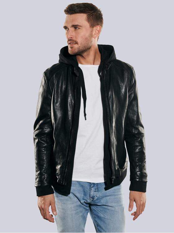 emilio adani Herren Lederjacke slim fit Schwarz 35203