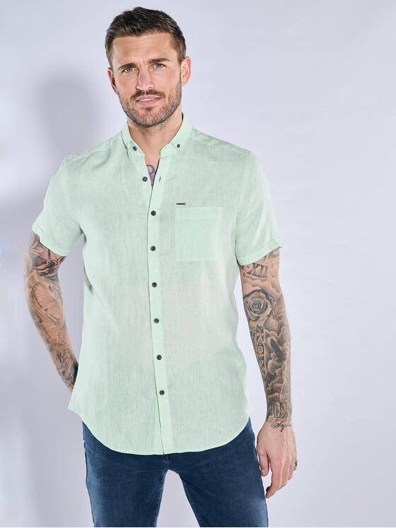 emilio adani Herren Kurzarm-Hemd aus Leinen Grün 38595