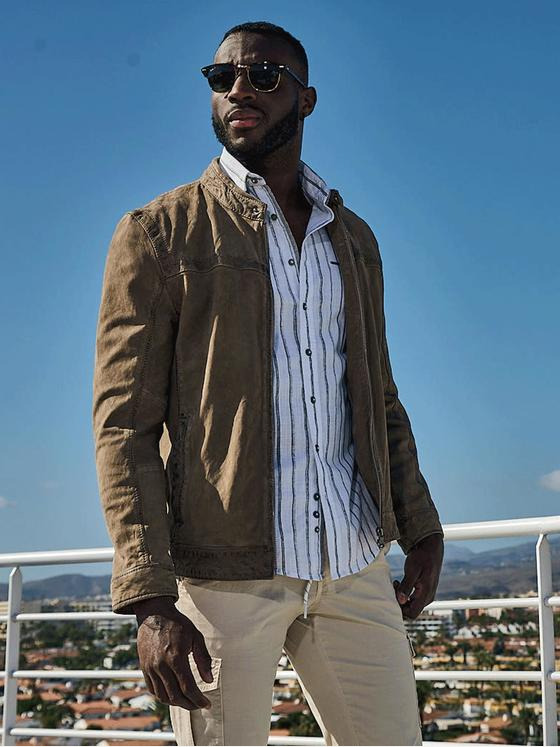 emilio adani Herren Lederjacke aus Nubukleder Beige 32974