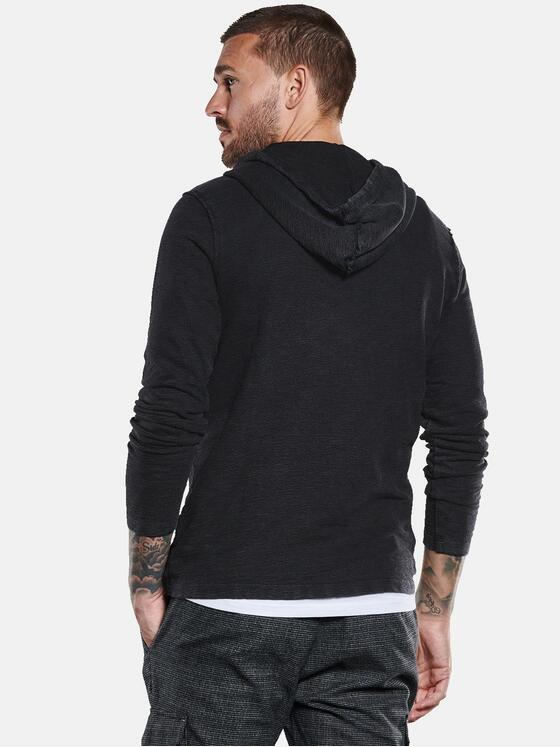 emilio adani Herren Langarm-Shirt mit Kapuze Schwarz 33743