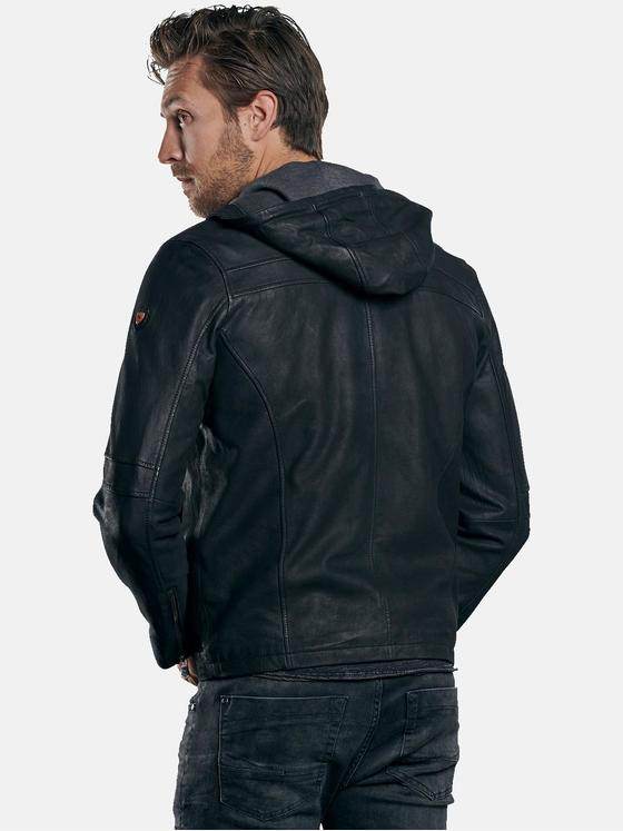 emilio adani Herren leichte Lederjacke mit Kapuze Schwarz 29998