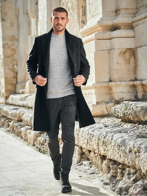 emilio adani Herren Mantel slim fit Schwarz 35528