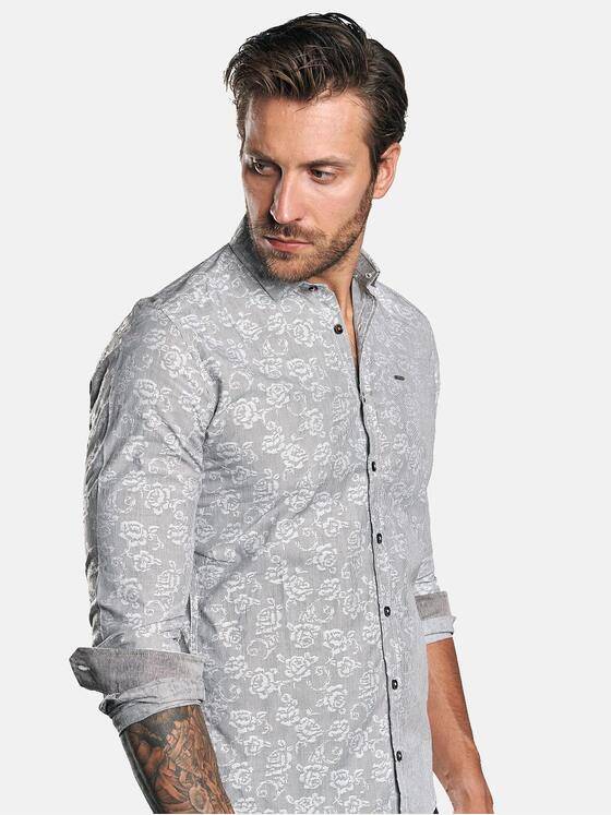 emilio adani Herren Langarmhemd mit floralem Muster Grau 30549