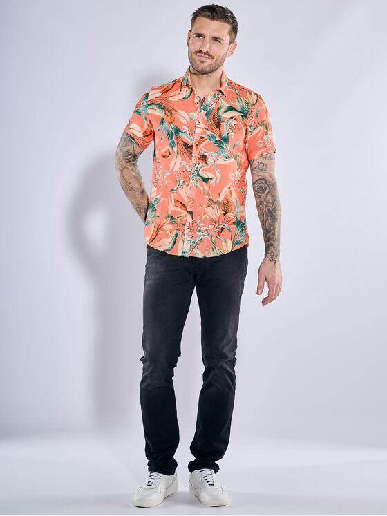 emilio adani Herren Kurzarm-Hemd gemustert Orange 38996