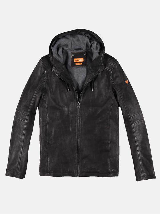 emilio adani Herren leichte Lederjacke mit Kapuze Schwarz 29998