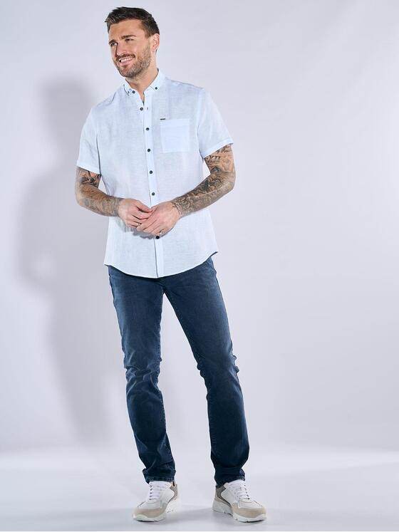 emilio adani Herren Kurzarm-Hemd aus Leinen Blau 38585