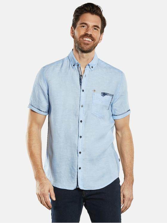 engbers Herren Kurzarm-Hemd aus Leinen Blau 34668