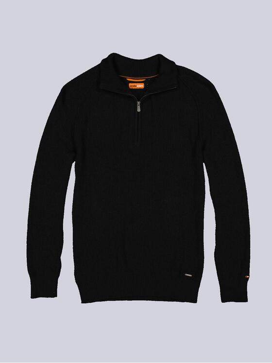 emilio adani Herren Pullover mit Troyerkragen Schwarz 36076