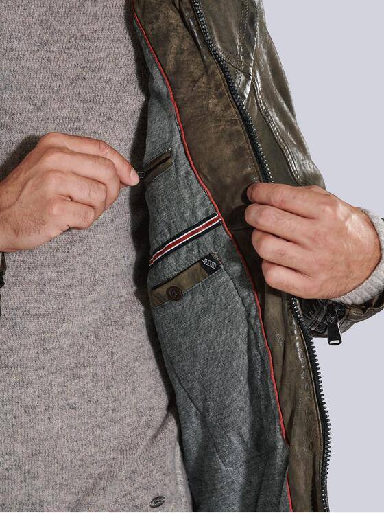 engbers Herren Lederjacke mit abnehmbarer Kapuze. Grün 35441