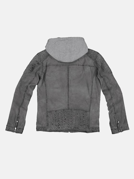 engbers Herren Lederjacke mit Sweat-Kapuze Grau 32591