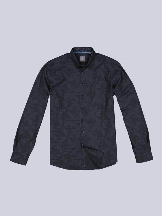 ENGBERS GERMANY Herren Langarm-Hemd mit innovativem Jaquard-Print Anthrazit 33796
