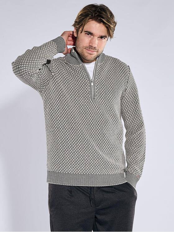 emilio adani Herren Pullover mit Troyer-Kragen Creme 41085
