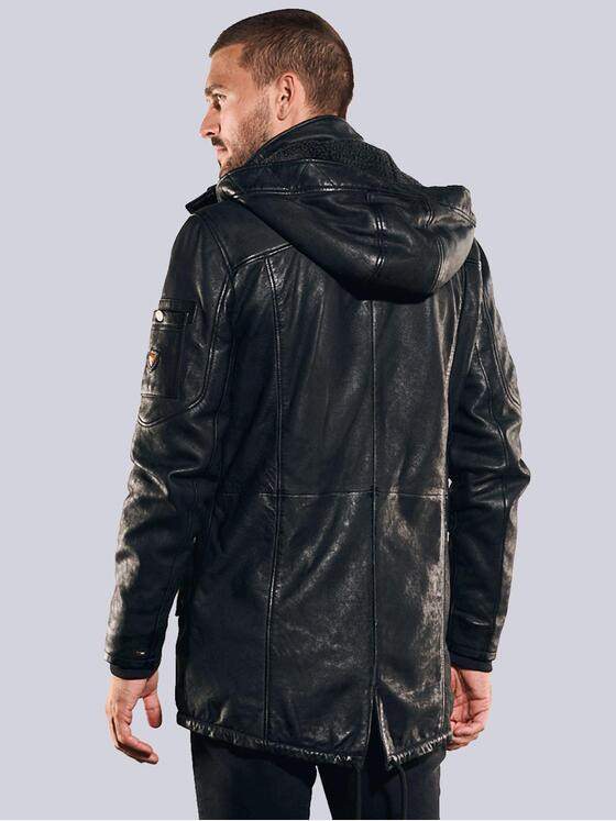 emilio adani Herren Leder-Parka mit abnehmbarer Kapuze Grau 35436