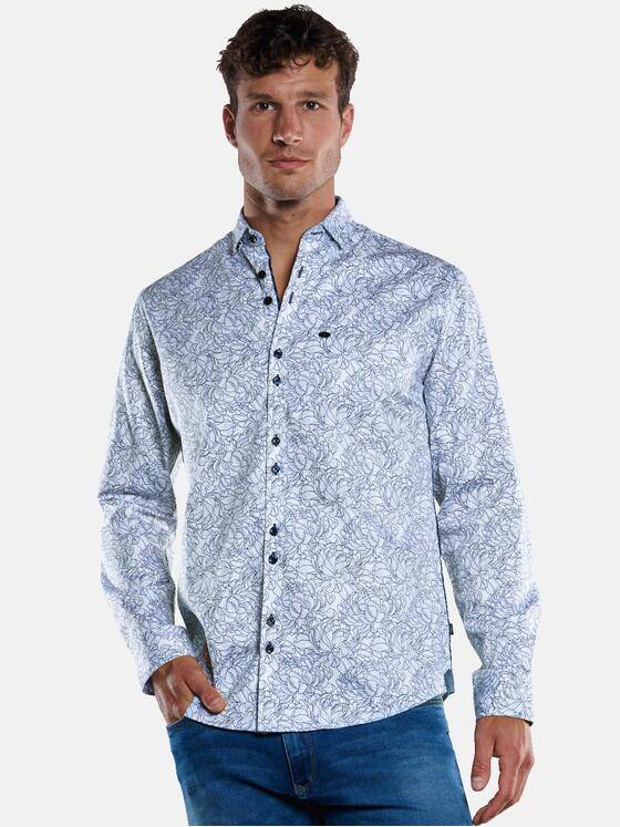 engbers Herren Langarm-Hemd mit floralem Print Himmelblau 33466