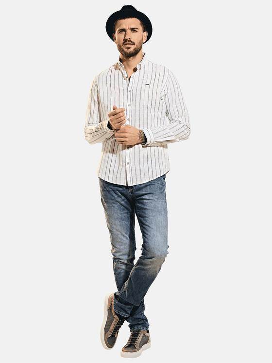 emilio adani Herren Modisches Freizeit-Hemd mit Streifen Weiß 31557