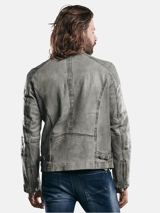 emilio adani Herren Lederjacke mit gebrauchter Warenoberfläche Grau 29143