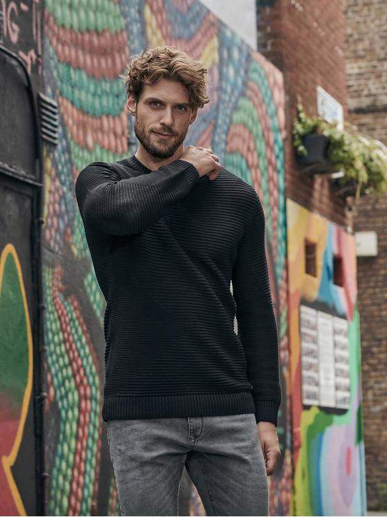 engbers Herren Pullover strukturiert Schwarz 33386