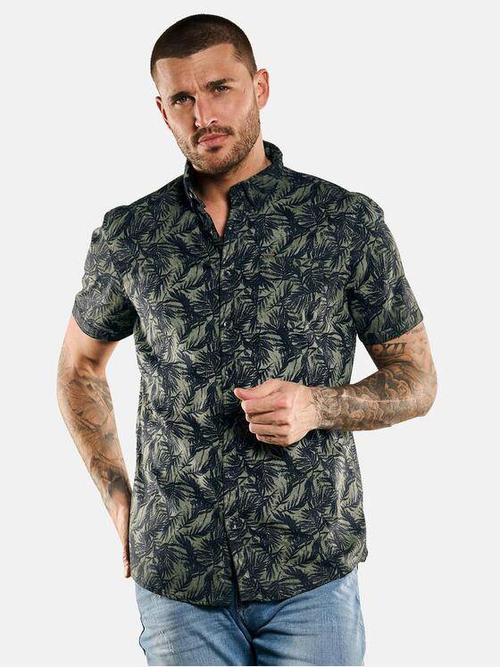 emilio adani Herren Kurzarm-Hemd mit floralem Print Grün 33001