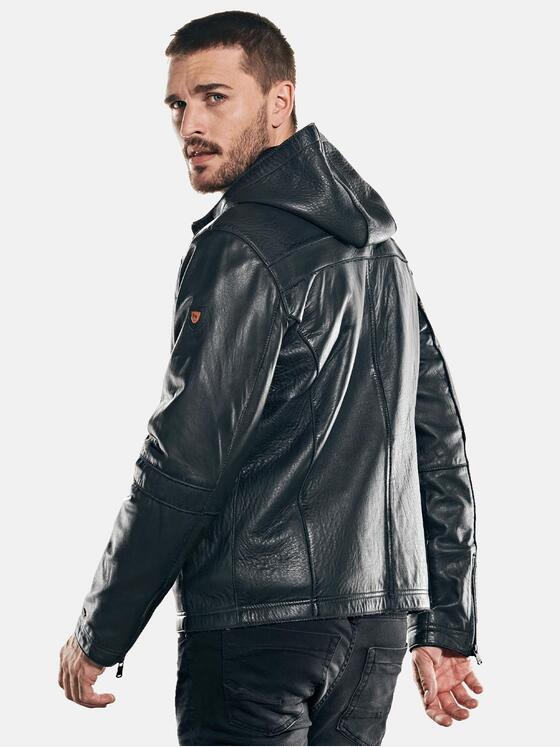 emilio adani Herren Lederjacke in gebondeter Warenqualität Grau 31878