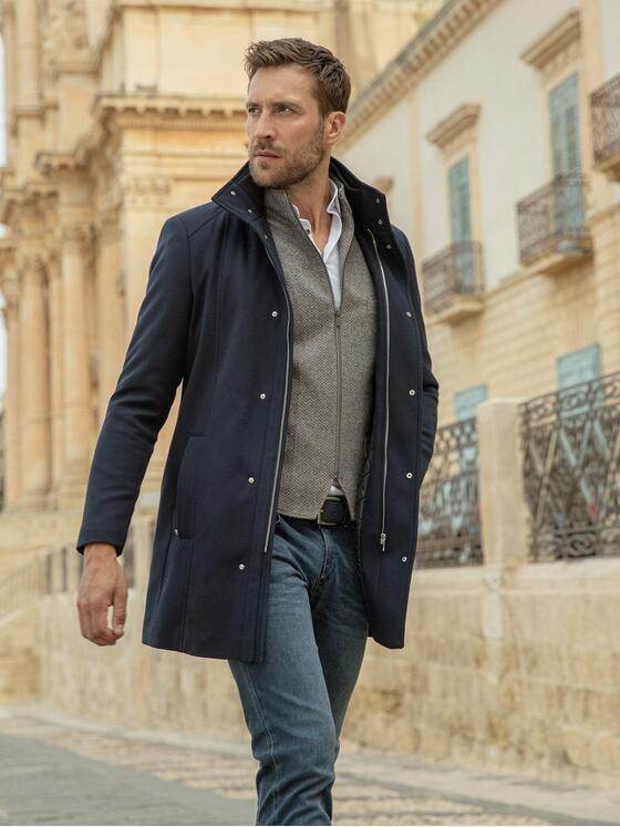 emilio adani Herren Mantel regular Blau 37261
