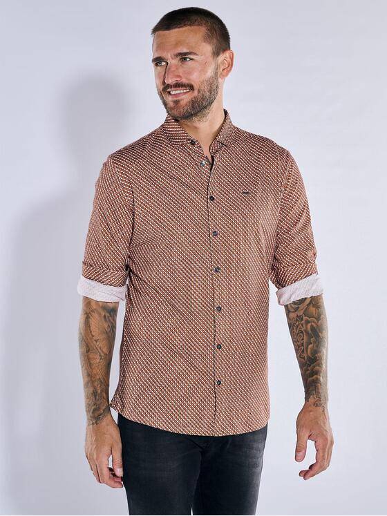 emilio adani Herren Langarm-Hemd gemustert Orange 37675