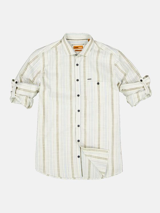 emilio adani Herren Langarm-Hemd gemustert Beige 34459