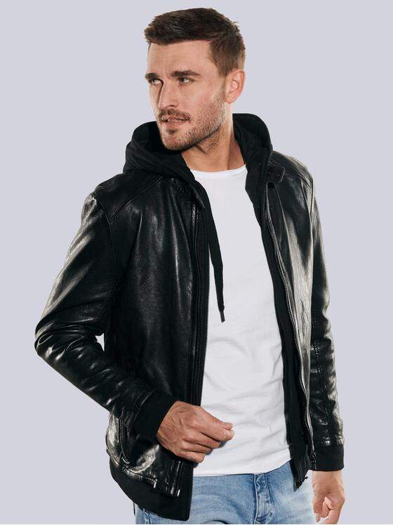 emilio adani Herren Lederjacke slim fit Schwarz 35203