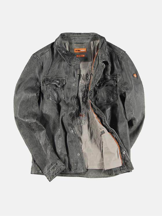 emilio adani Herren Lederhemd im used-Look Grau 31763