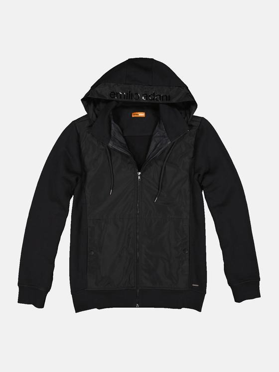 emilio adani Herren Sweatjacke mit abnehmbarer Kapuze Schwarz 34114