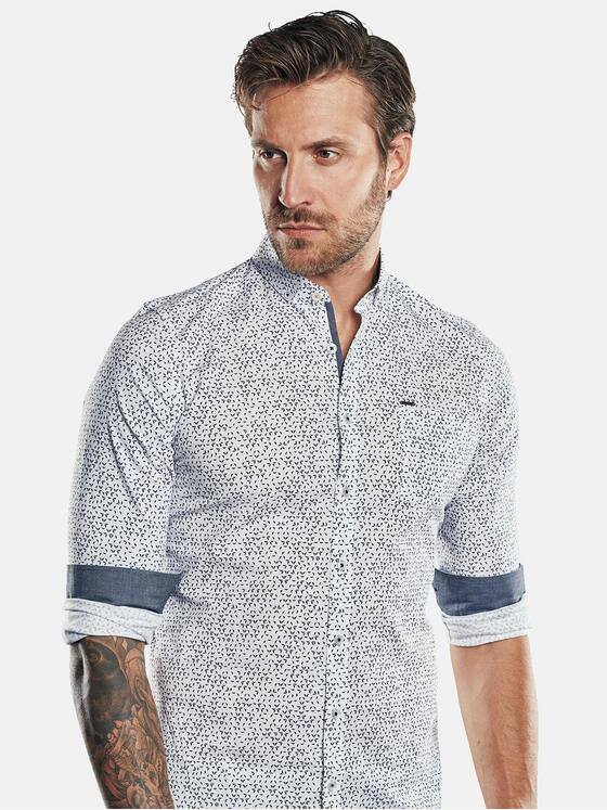 emilio adani Herren Langarmhemd mit Print Weiß 30328