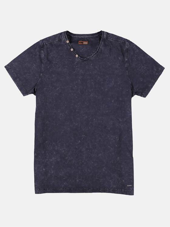 emilio adani Herren V-Neck T-Shirt mit spannendem Farbeffekt Blau 29682