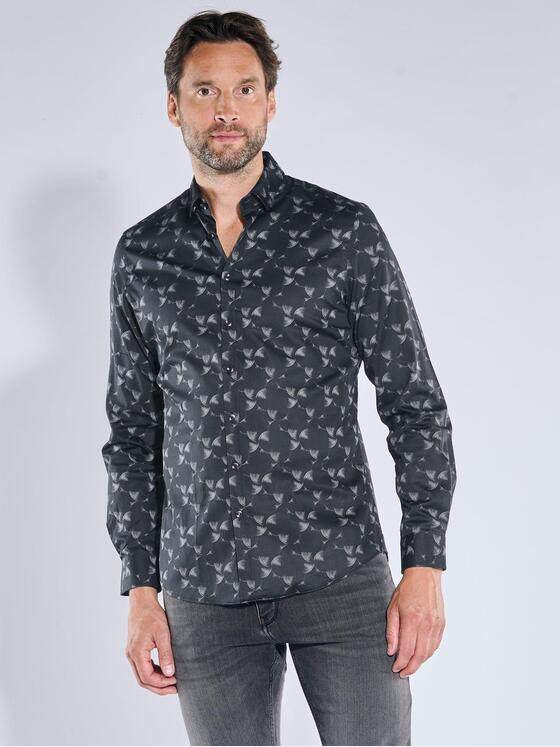 ENGBERS GERMANY Herren Langarm-Hemd gemustert Schwarz 39575