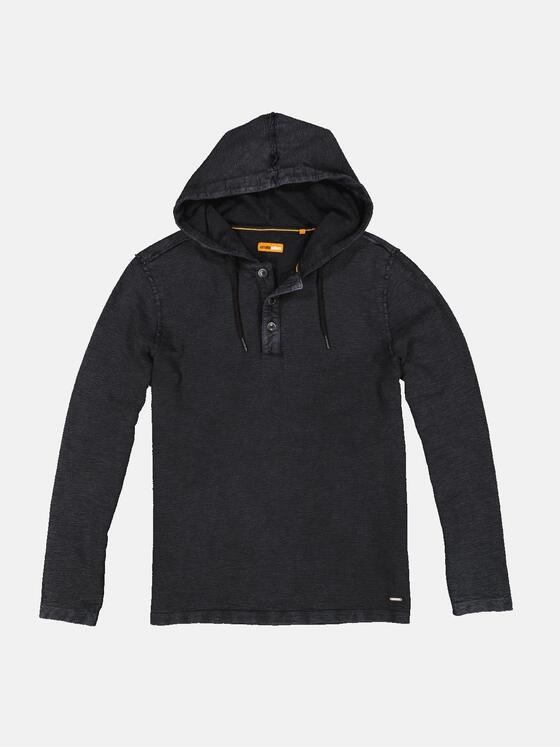 emilio adani Herren Langarm-Shirt mit Kapuze Schwarz 33743