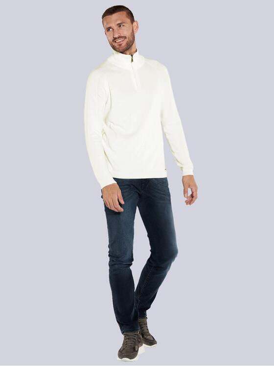 emilio adani Herren Pullover mit Polo-Kragen Weiß 36075