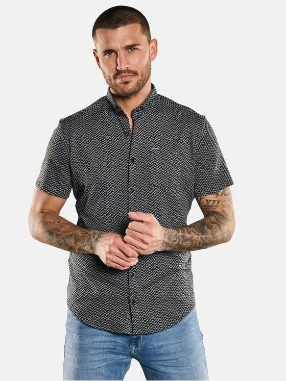 emilio adani Herren Kurzarm-Hemd aus Jersey Schwarz 33081