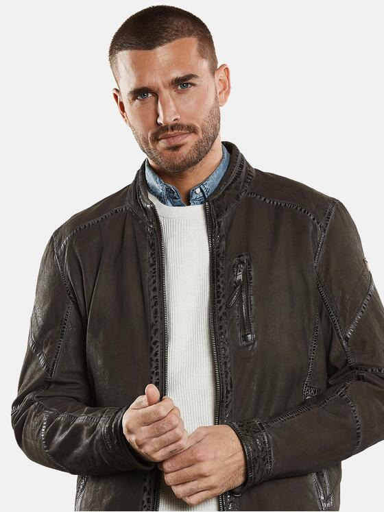 emilio adani Herren Lederjacke aus Nubuk-Leder Grün 34223