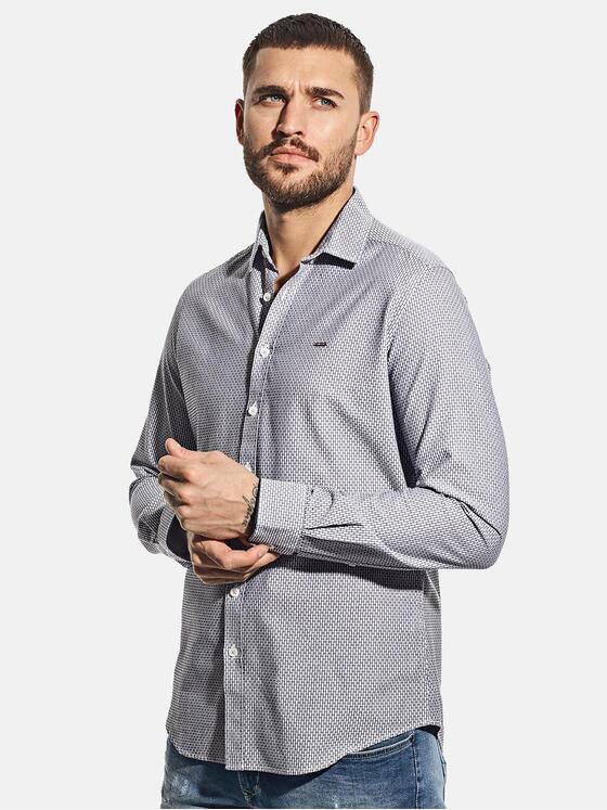 emilio adani Herren Printhemd mit feiner Struktur Blau 30323